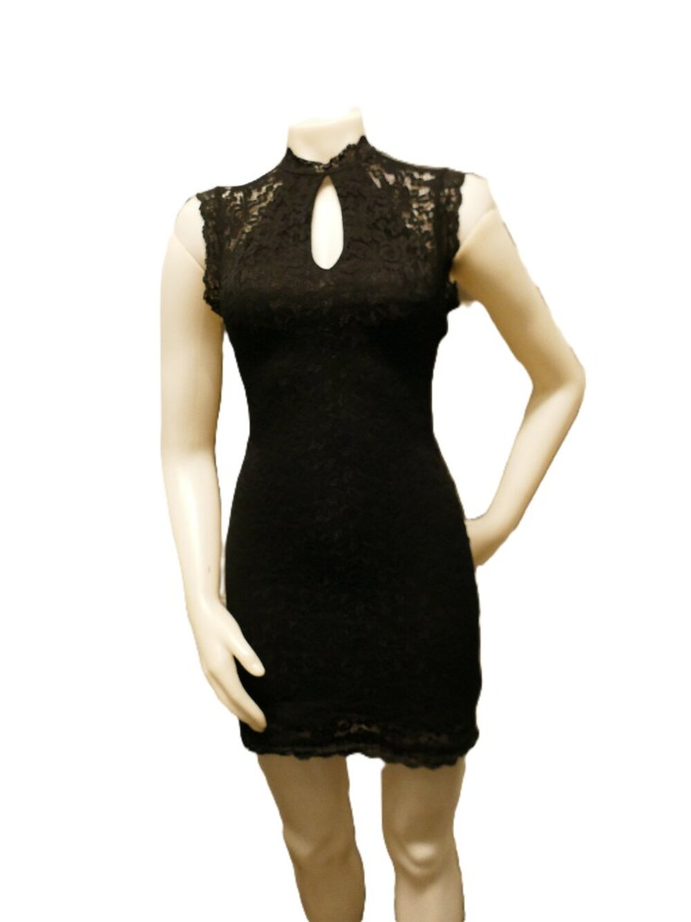 BEBE Peek A Boo Black Lace Sleeveless Cocktail Dress Size XS